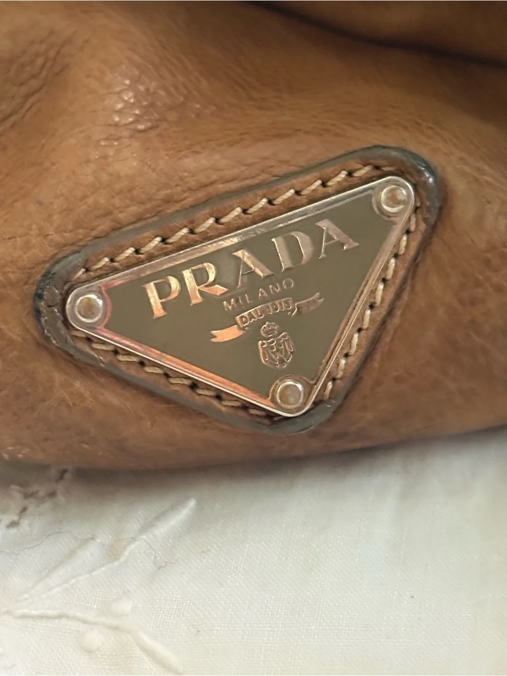 Prada Brown Napa New Leather Hobo Tote USED Condition! See photos